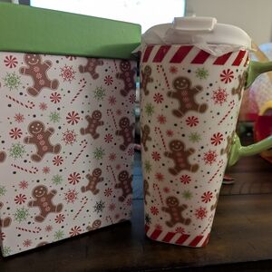 Festive Gingerbread Ceramic Mug with Lid